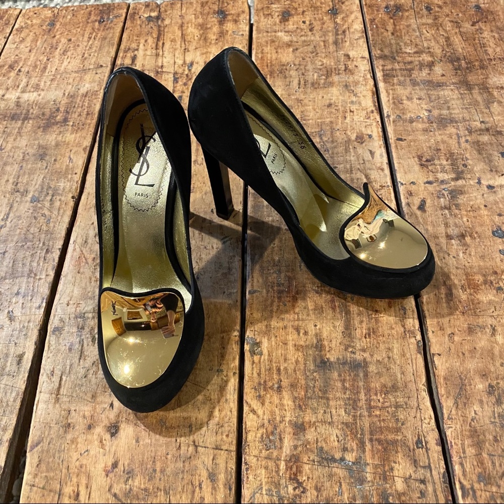 YSL black suede Catherine heel 36